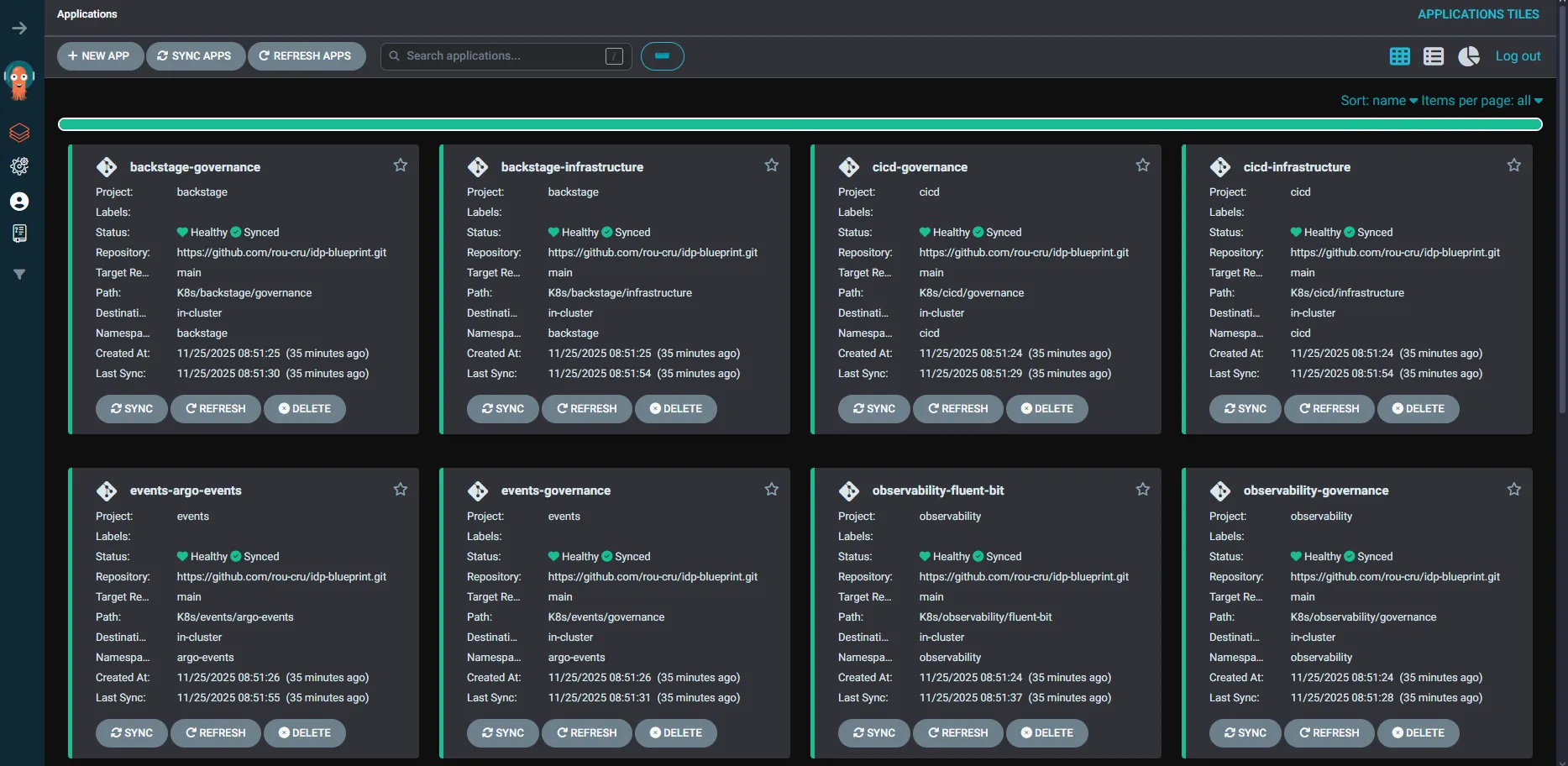 ArgoCD — Applications list