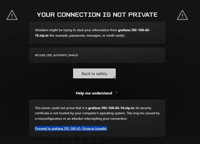 Browser warning — self-signed TLS prompt