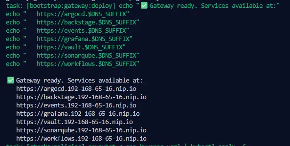 Gateway URLs printed by task deploy